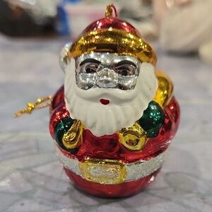 Avon Vintage Santa Ornament - Red, Gold, Green, Silver